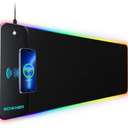 RGB Gaming Mouse Pad with Wireless Charging 15W, Large Desk Mat 800x300x4mm, 10 Light Modes Keyboard Pad with Non-Slip Rubber Base, Waterproof Mousepad for Gaming PC MacBook Laptop