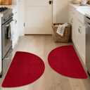 Half Circle Red Kitchen Rugs,2 Pack 17x30, Non-Slip Water Oil Absorbent Kitchen Mats, Machine Washable Floor Protector, Braided Quick Dry Kitchen Standing Mat for in Christmas Holiday