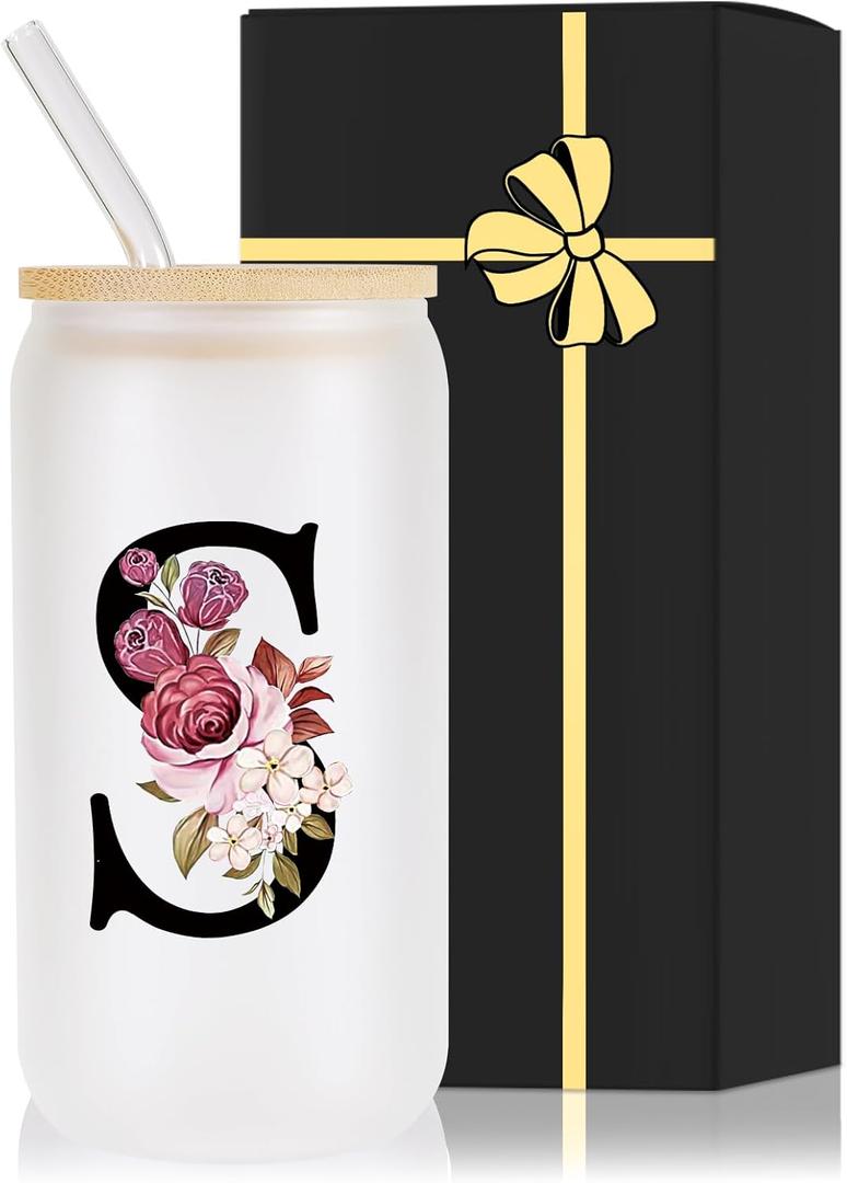 Monogrammed Glass Drinking Cup With Lid Straw Sympathy Bereavement Memorial Gift for Loss Father Dad Mother Mom Kids Husband Wife Loved Friends Pet Dog Cat Going Away Condolence Remembrance Grieving,S
