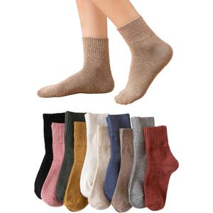 Cotton Crew Socks for Women Cotton Casual Solid Color Stretchy Socks for Women Girls 10 Pairs (5-9)
