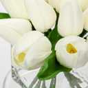 DILATATA Artificial White Tulips in Vase with Faux Water 6" Real Touch Flowers Fake Tulips Small Flowers Arrangement in Round Glass Vase for Mother's Day Table Centerpiece Wedding Home Decor