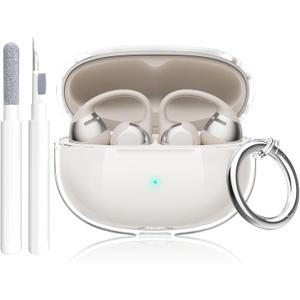 Aircawin for SHOKZ Open Dots One Case Clear,for SHOKZ Open Dots One Case Cover 2025,Shockproof Soft TPU for Openfit Open-Ear Wireless Earbuds Earphone Accessories with Carabiner&Cleaning Pen-Clear