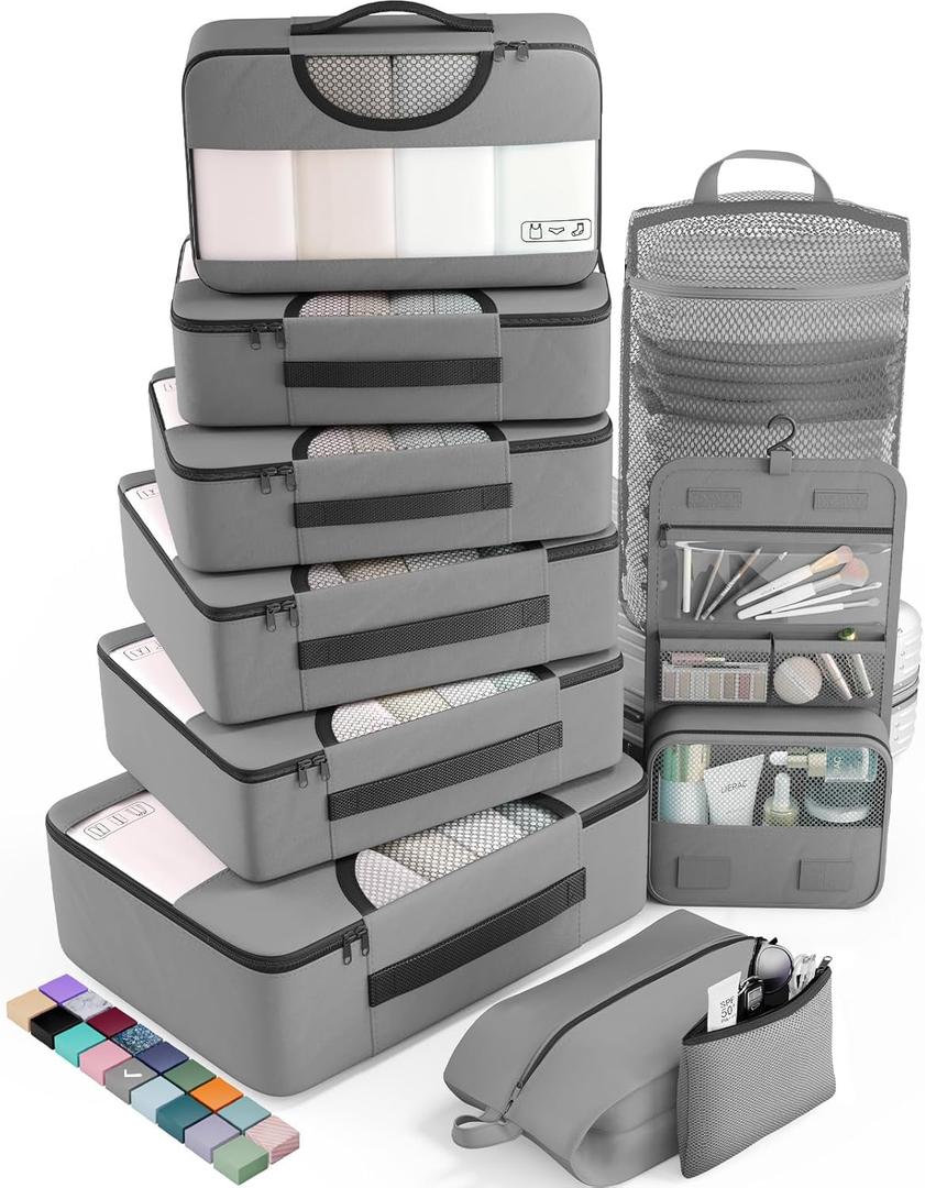 Veken 10 Set Packing Cubes for Travel Essential, Suitcase Organizer Bags in 4 Sizes, Carry-On Luggage Accessories with Large Laundry & Hanging Toiletry Bag, Must-Have for Airplane, Road Trip & Camping