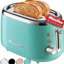 MÜELLERHOME Retro Toaster 2 Slice, 7 Browning Levels, 3 Functions (Reheat, Defrost, Cancel), Removable Crumb Tray, Under Base Cord Storage, Turquoise