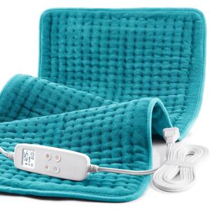 Heating Pad for Back Pain and Cramp Relief, Extra Large 17" x 33" Size Electric Heating Pad for Shoulder Neck Pain with 6 Temperature Level and 6 Timer Settings Auto Shut Off (Pale Blue)