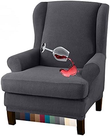 Granbest Premium Water Repellent Wingback Chair Cover 2-Piece High Stretch Jacquard Fabric Wing Back Chair Slipcovers (Wing Chair Cover, Gray)