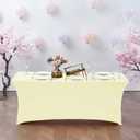 CWK 8FT Waterproof Stretch Spandex Table Cover for Rectangular Tables - Elastic Fitted Tablecloth for Folding Tables,Wrinkle Resistant Table Cloth for Parties, Weddings, Banquets & Events (Beige)