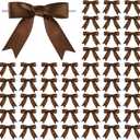 50 Pcs 3 Inches Twist Tie Satin Ribbon Bows Brown Pretied Premade Craft Bows for Treat Bags Gift Wrapping Basket Wedding Baby Shower Birthday Christmas Party (3", Brown)