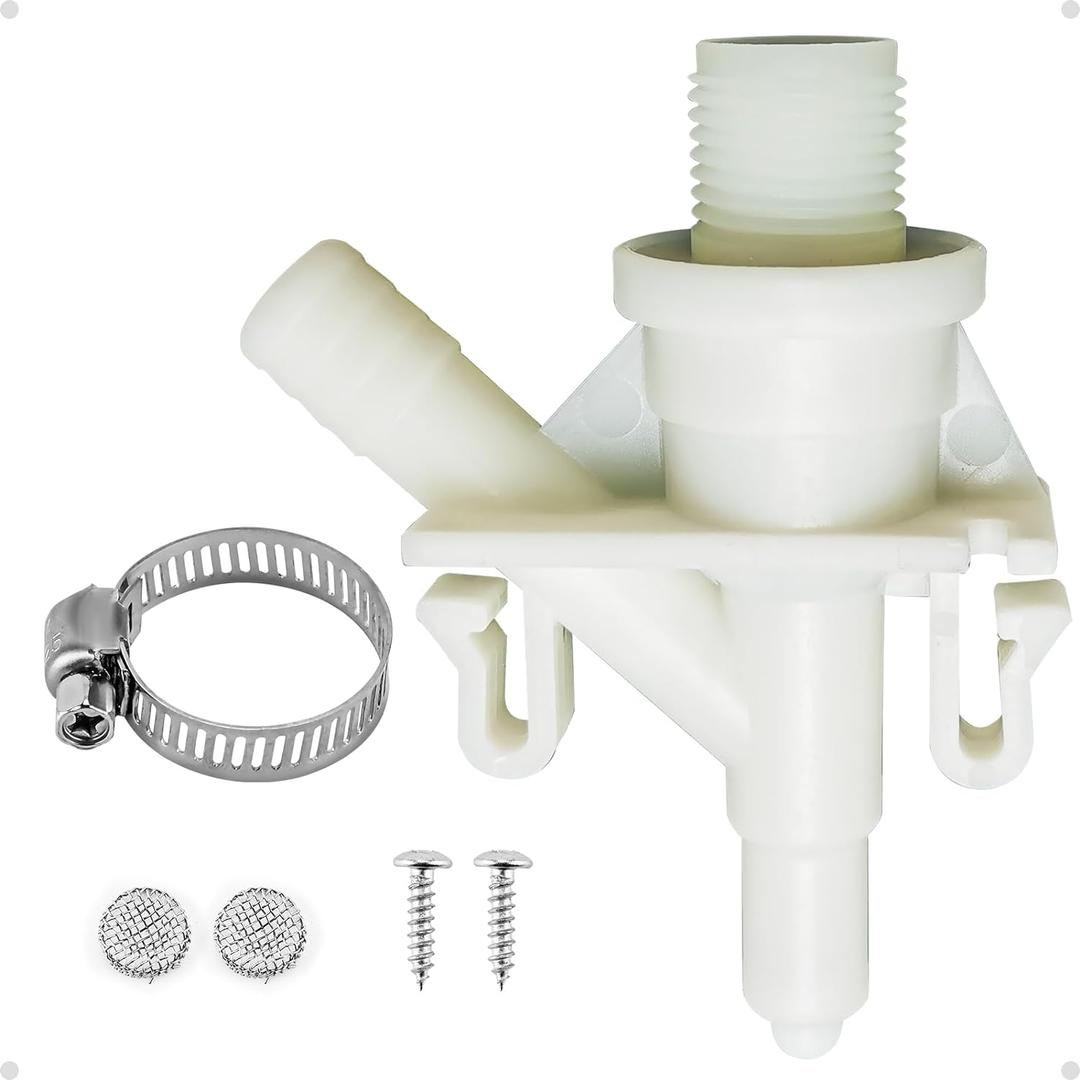 Funmit RV Toilet Water Valve Kit Replaces 385311641 Compatible with Dometic Pedal flush Toilets 300 310 320 | Prevent leakage | Increased Freeze Resistance, 1 Set, Includes Hose Clamp and Fasteners
