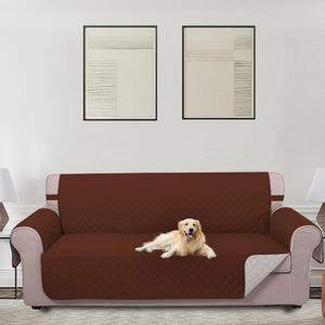 U-NICE HOME 4 Seater Sofa Cover 91 Inch Large Couch Covers for 4 Cushion Couch with Elastic Straps Water Resistant Furniture Protector Cover for Pets Cat (Sofa XX-Large, Brown/Beige)