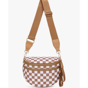 Pure Colour Crossbody Bum Bags for Women Spacious Checkered Cross body Bag Nylon Trendy Fanny Pack for Travel