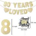 2 x 80th Birthday Decorations for Men Women, Gold Glitter 80th Birthday Banner with Cake Topper 80 Years Loved Banner 80 B-DAY Party Decorations