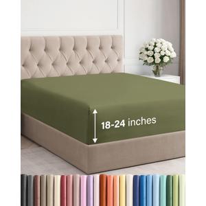 Extra Deep Queen Fitted Sheet  Hotel Luxury Single Fitted Sheet Only  Easily Fits 18 inch to 24 inch Mattress  Ultra Soft, Wrinkle & Fade Free w/Extra Deep Pocket  Breathable & Comfy  Sage Green