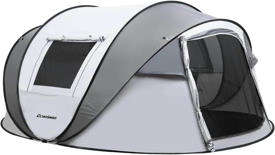 EchoSmile Instant Pop Up Camping Tent, 2/4/6 Person, Easy Setup Tent, Water Resistant Dome, Portable with Carry Bag, Gray 