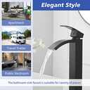 Matte Black Bathroom Vessel Sink Faucet, Waterfall Bathroom Faucets, Tall Spout Single Handle Single Hole Bathroom Faucets with Pop Up Drain and Without Overflow Basin Faucet Supply Line