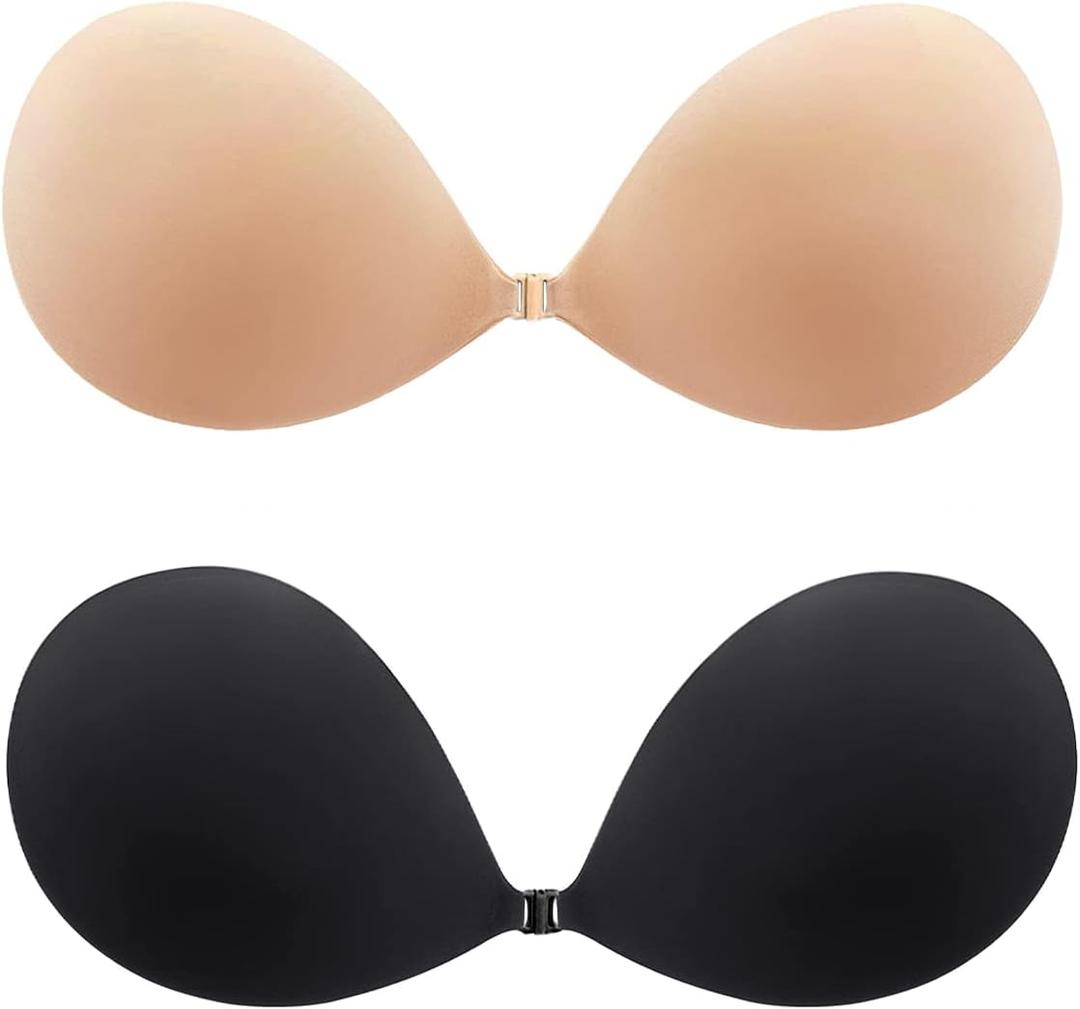MITALOO Seamless Adhesive Bra Sticky Strapless Invisible Push up Bras Silicone Backless Nipple Cover for Women Beige Black