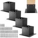 4x4 Stainless Steel Deck Post Base 4pcs | Internal 3.5"X3.5"| 13ga Thick Matte Black Powder Coating Post Anchor , 4x4 Post Bracket for Wood Posts, Fence, Deck Railing, Handrail Railing Support