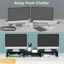 TAVR Dual Monitor Stand Riser Office Desktop Organizer Stand for 2 Monitors, Adjustable Length and Angle 3 Shelf, Extra Long Multifunctional Wooden Stand up to 43.3" fit Computer, Laptop, TV, Black