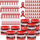 Fullhawl 150 Pcs Heart Health Awareness Accessories Include 50 Red Silicone Bracelets 50 Red Ribbon Pins 50 Ribbon Pens for Heart Month Men Women Patient Family Charity Events Gifts