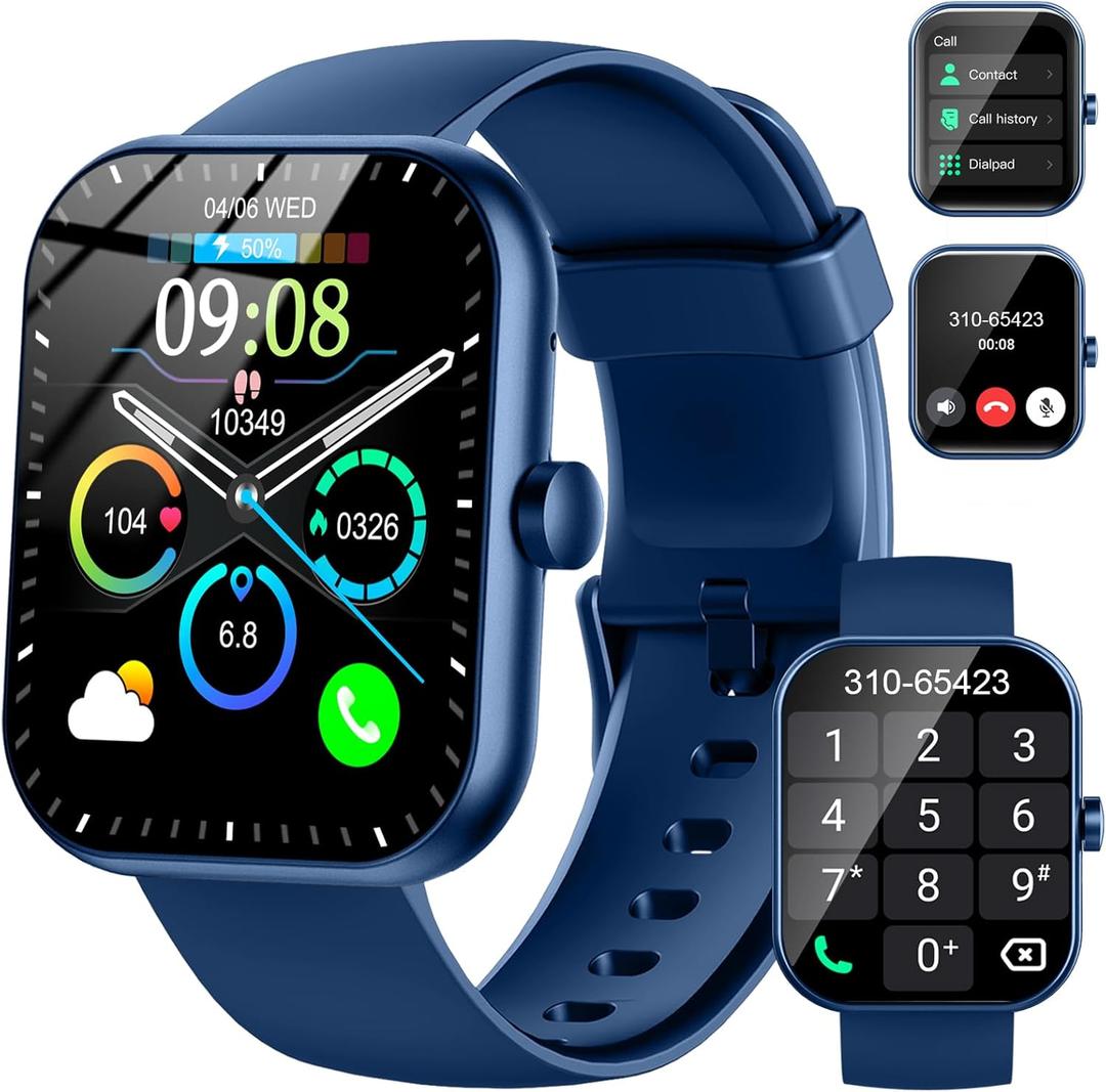 Smart Watch for Men Women (Answer/Make Calls), 1.96" HD Fitness Smartwatch 2025, 110+ Sports Modes, Heart Rate/Sleep/Spo2 Monitor, IP68 Waterproof Step Counter, Activity Tracker for Android iOS, Blue