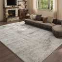 9x12 Beige Washable Area Rug for Living Room, Vintage Print Carpet
