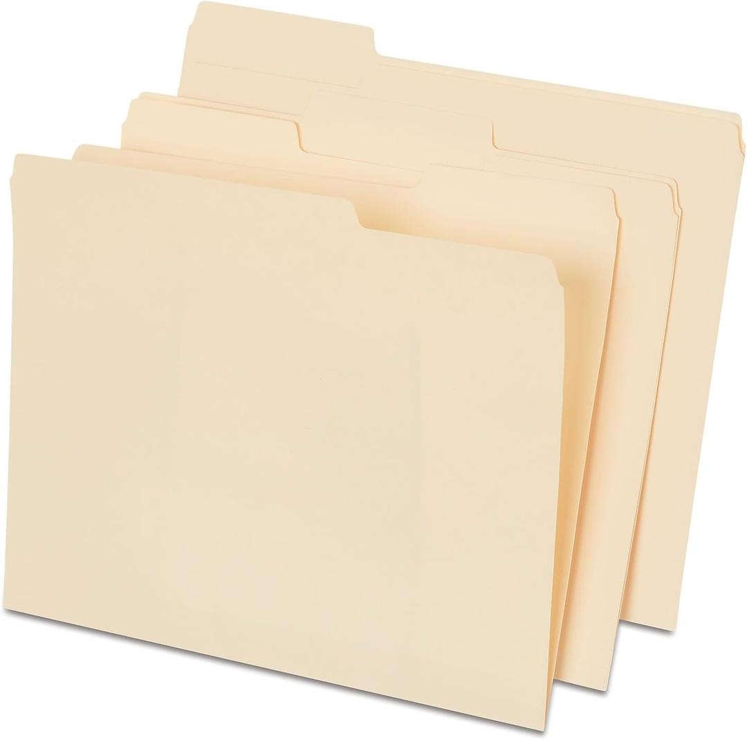 Staples Interior File Folders, Letter Size, Manila, SingleTab Design for SubFolders, 100/Box (Beige)