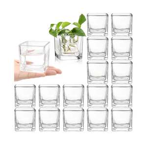 ZEAYEA Set of 18 Small Square Glass Vase, 2.4" x 2.4" Clear Cube Vase for Wedding Centerpieces Home Party Decoration, Square Glass Votive Candle Holder