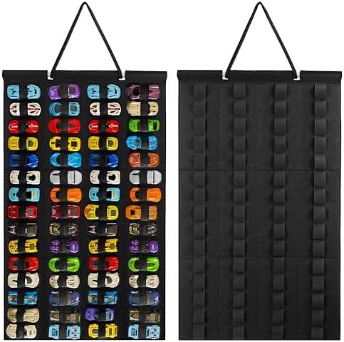 Mi Ya Mi Lai Hanging Storage Organizer for Hot Wheels,Felt Display Case for Hotwheels,Wall-Mount hot wheels holder case Fits for 60 Toy Cars (Without Accessories)(Black)