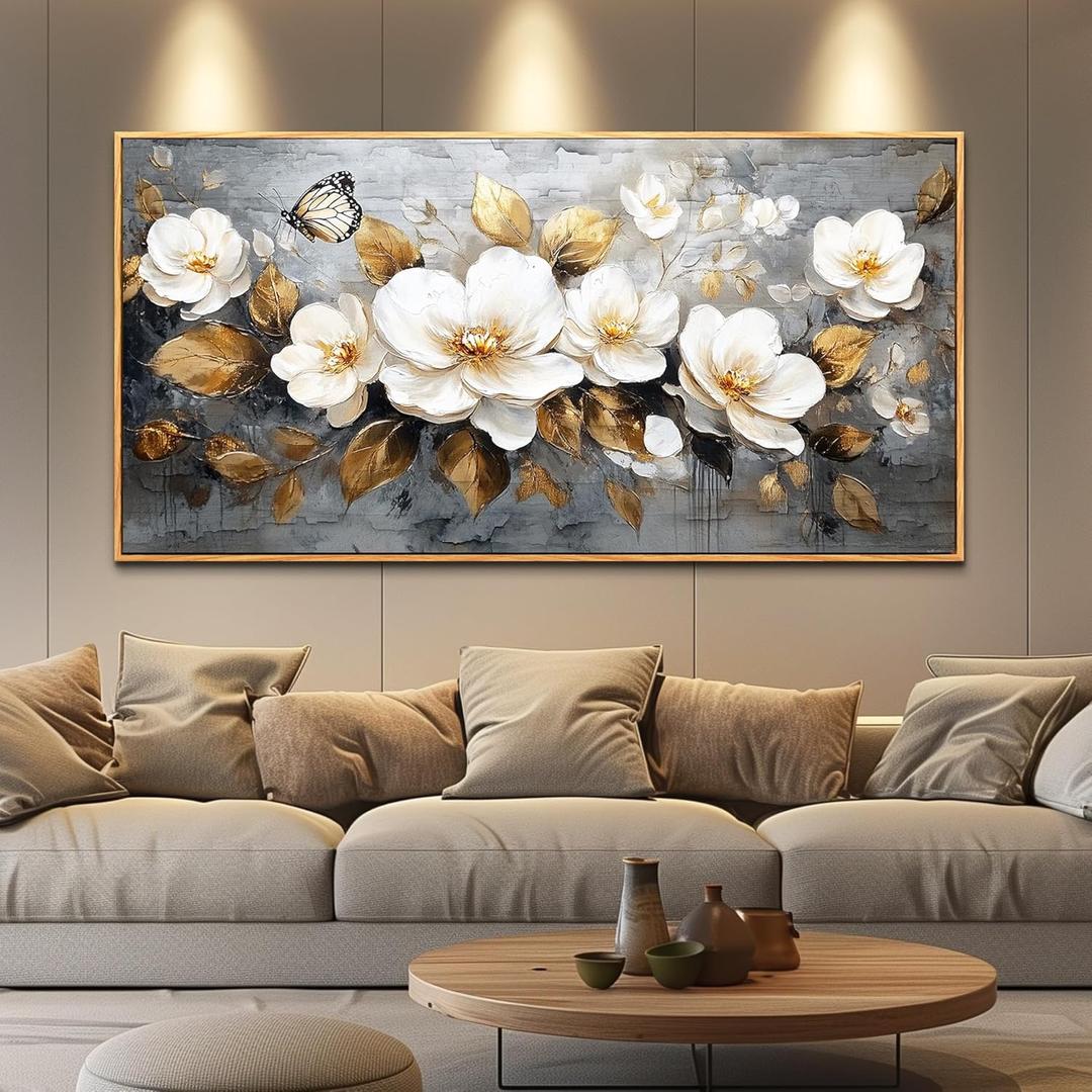 FUHAIHUA Large Wood Framed Wall Decor For Living Room Canvas Wall Art For Office Modern Wall Decorations For Bedroom White Flower Painting Farmhouse Pictures Artwork Room Home Decor 24x48 In FUHAIHUA Large Wood Framed Wall Decor For Living Room Canvas Wall Art For Office Modern Wall Decorations For Bedroom White Flower Painting Farmhouse Pictures Artwork Room Home Decor 24x48 In