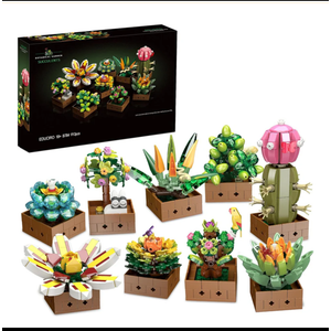 Under the Baubles Flower Botanical Bonsai Building Set, Succulent Building Toys - 9 Pack, for Home Decor, Valentine's Day, Mother's Day, Christmas for Adults and Kids - 913pcs