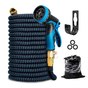 KOTTO Expandable Garden Water Hose, 10 Spray Nozzles, Anti-Rust Solid Brass Connector, Lightweight No-Kink Flexible - Blue 75ft