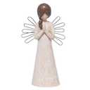 Hodao Praying Angel Figurine, 5.1in Hand-Painted Resin, Rustic Wood-Carved Look with Metal Wire Wings, Small Tabletop Decor for Home Indoor, Spiritual Figurines & Ornaments, Sympathy Gift