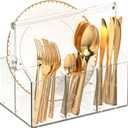 Acrylic Utensil Caddy.Silverware Organizer & Utensil Holder-Heavy-Duty Countertop Cutlery Caddy for Spoons, Forks, Knives, Napkins, Plates | Space-Saving Table, Buffet, Picnic Party Essential