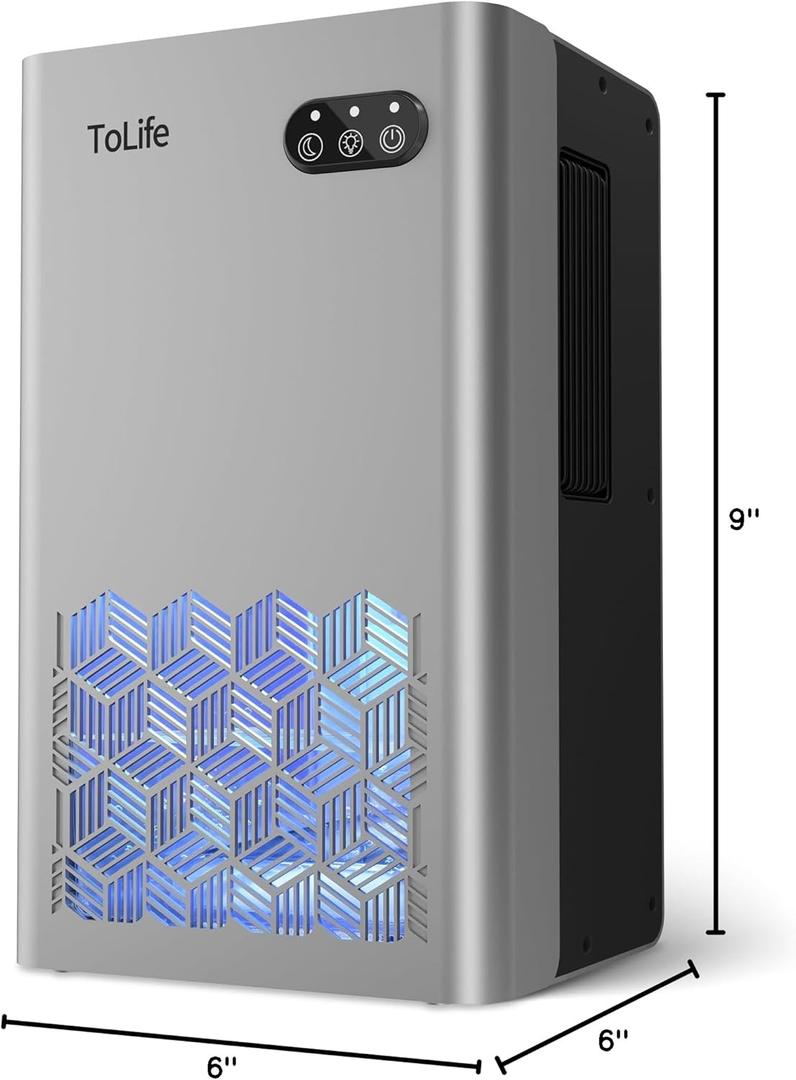 ToLife Dehumidifiers for Home 95 OZ Water Tank, 1000 sq.ft Dehumidifier for Basement Bedroom Bathroom with Auto Shut Off 7 Colors LED Light, Silver