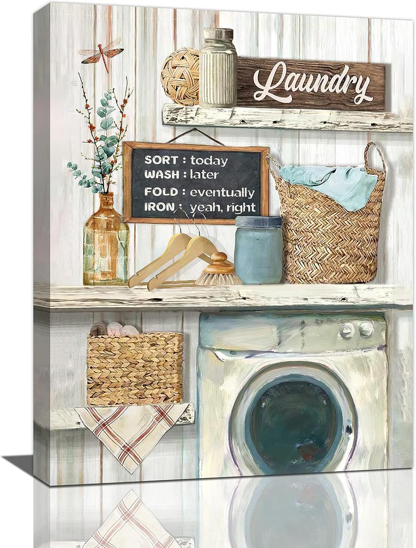 Tijuboni Farmhouse Wall Art Laundry Schedule Funny Rules Decor Country Laundry Room Sign Pictures Painting Print Framed Artwork for Bathroom Decor 12x16