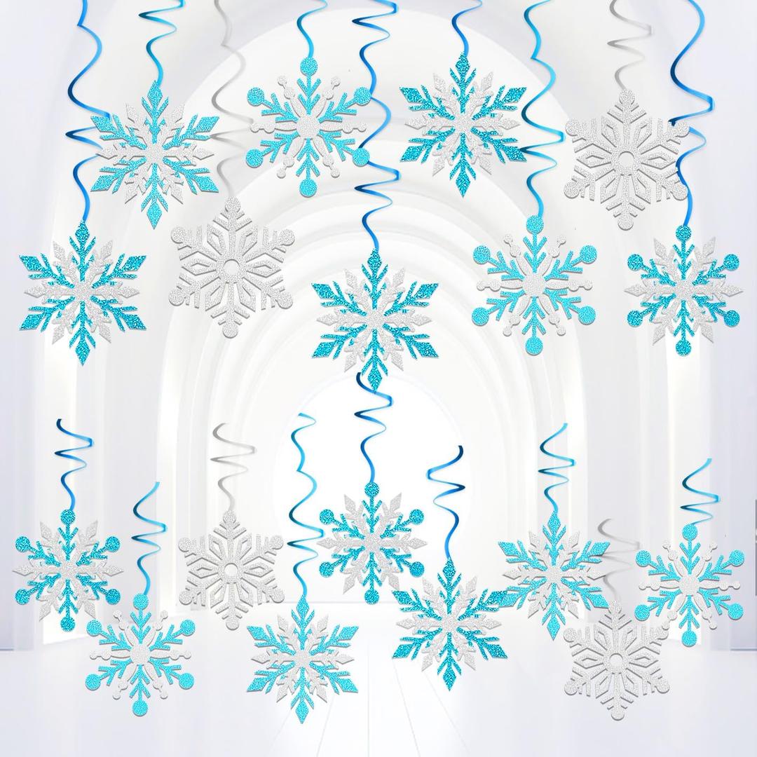 20 Pcs Winter Snowflake Hanging Swirl Decoration Christmas Hanging Whirls Ceiling Decor for New Year Wedding Baby Shower Party Supplies (Blue)