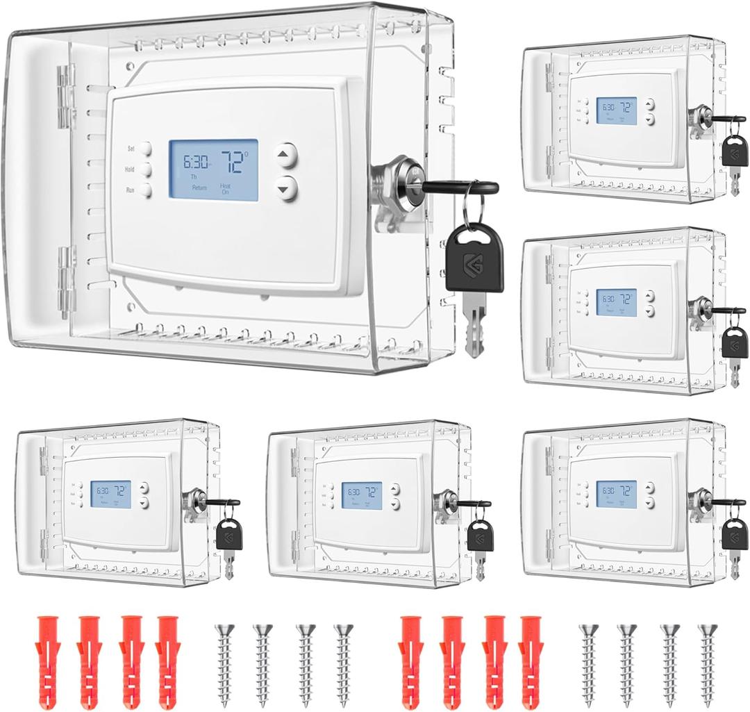 6 PCS Thermostat Lock Box with Key, Large Thermostat Cover with Lock for Thermostat on Wall, AC Control Lock Box Cover with Key, Air Conditioner Lockbox Fits Thermostats 4" H x 6" W or Smaller