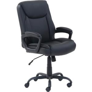 Classic Puresoft PU Padded Mid-Back Height Adjustable Office Computer Desk Chair with Armrest, 26"D x 23.75"W x 42"H, Black