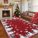 Area Rug 8x10 for Living Room Non Slip Christmas Snowflakes Large Bedroom Area Rugs Low Pile Stain Resistant Holiday Dining Room Throw Carpet Xmas Decoration Indoor Rugs for Nursery Kitchen, Red