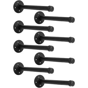 Industrial Black Iron Pipe Shelf Brackets Wall Mount DIY Shelving Brackets Pipe Decor Wall Rustic Garment Rack Hardware Included, 8 Inch Set of 8