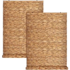 DoubleFill 2 Pcs Bamboo Shades Outdoor Reed Roll Up Blinds 36" W x 72" H Blackout Sunshade Cordless Bamboo Blinds for Home Porch, Patio & Windows Decor Shutters Sunlight Privacy Screen(Carbon Brown)