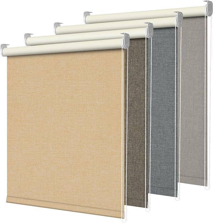 BERISSA 100% Blackout Roller Shades for Window Roller Blinds Thermal Insulated Fabric Shades for Home, Bedroom, Kitchen, Office Custom Size.Beige, 28 inch Wide x 96 inch high.