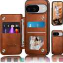DJDUCK Designed for Google Pixel 9 5G/Pixel 9 Pro Case Wallet with Card Holder, [Magnetic Clasp Cover] [RFID Blocking Leather Protection] Shockproof Women Men Cases for Pixel 9 Light Brown