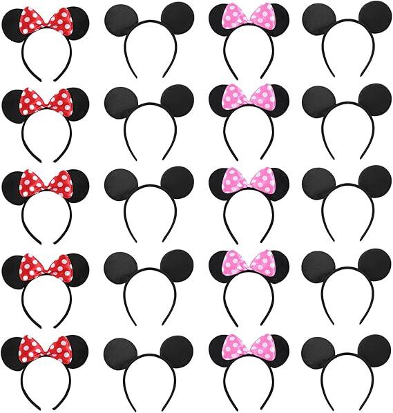 20 PCS Mouse Ears Headbands for Birthday Party Theme Park Costume Play Celebration for Boys and Girls (3color)