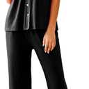 Avidlove Women Pajamas Set Notch Collar Soft Sleepwear Pjs Short Sleeve Button Down Nightwear with Long Pants (Medium, Black)