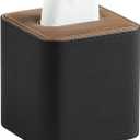 Tissue Box Cover Square, Modern PU Leather Tissue Holder with Magnetic Closure for Bathroom NightStands, Decorative Square Tissue Box Holder (Black)