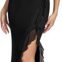 XinFSh Women's Floral Wedding Guest Maxi Dress Ruffle Spaghetti Strap Bodycon High Slit Long Formal Cocktail Party Dresses, Black, Large