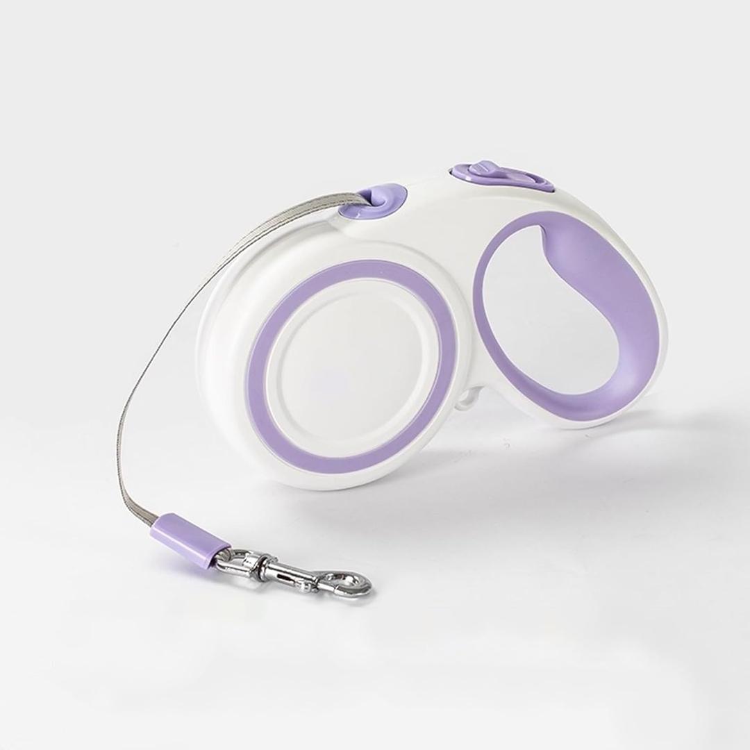 360 Tangle-Free Retractable Dog Leash, Heavy Duty Reflective Nylon Tape Lead 10 ft Long, up to 44lbs, One Touch Quick-Lock Braking System & Anti-Slip Handle (White-Purple, Small)
