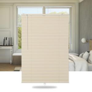 SEEYE Cordless Mini Blinds Aluminum Venetian Blind Horizontal Window Shades, 1" Slat Size - Rooming Darkening Blinds Anti-UV & Waterproof for Bedroom, Office, Easy to Install, 22" W x 64" H, Beige