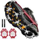 Crampons Ice Cleats Traction Snow Grips for Boots Shoes Women Men Anti Slip 19 Stainless Steel Spikes Safe Protect for Hiking Fishing Walking Climbing Mountaineering (Large, Red)